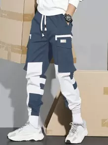 Manfinity Roghcode Men Two Tone Cargo Trousers - Blue and White - View 3