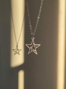 ROMWE Grunge Punk Collar de cadena colgante con estrella - Plateado - Ver 1
