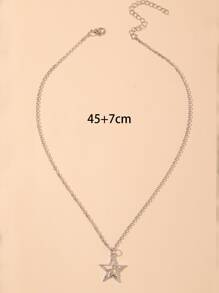 ROMWE Grunge Punk Collar de cadena colgante con estrella - Plateado - Ver 3
