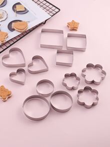 1套不銹鋼曲奇模具、心形和花卉形狀曲奇模具烘焙 - 銀色 - 查看 1