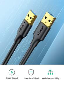 UGREEN Data Transfer USB 3.0 Type A Male To Male Super Speed Transfer Cable For External Hard Drive, DVD, Laptop Cooler And Blu-Ray Disc Player, Etc.Gold-Plated - Black - View 3