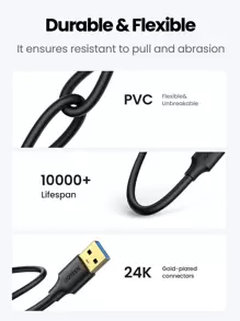 UGREEN Data Transfer USB 3.0 Type A Male To Male Super Speed Transfer Cable For External Hard Drive, DVD, Laptop Cooler And Blu-Ray Disc Player, Etc.Gold-Plated - Black - View 6