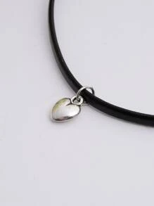 Heart Charm Necklace Valentines,Mom,Mother,Mother's Day,Gift - Black - View 3