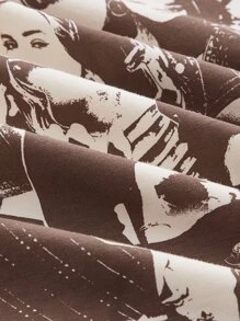 SHEIN EZwear 人物和標語圖案缺口領插肩袖T恤 - 彩色 - 查看 3