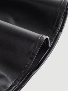 SHEIN MOD Solid PU Leather Skater Black Skirt - Black - View 7