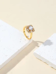Cubic Zirconia Decor Ring - Yellow Gold - View 1