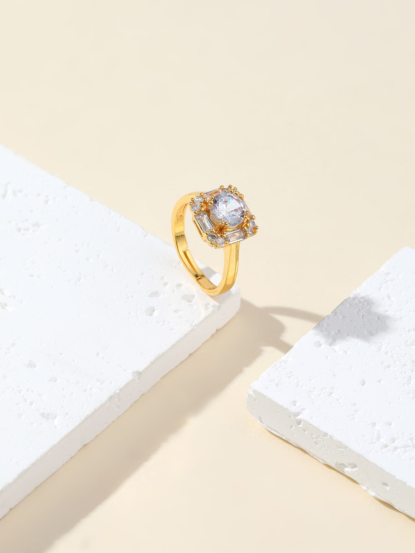 Cubic Zirconia Decor Ring - Yellow Gold - View 1