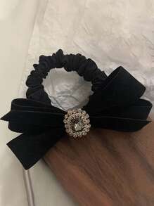 水鑽和蝴蝶結裝飾髮夾 - 黑色 - 查看 3