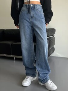 DAZY Quần Jeans Nữ Denim Giặt Có Túi Xiên - Rửa trung bình - Xem 1