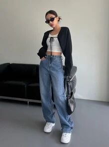 DAZY Quần Jeans Nữ Denim Giặt Có Túi Xiên - Rửa trung bình - Xem 7