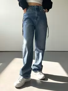 DAZY Quần Jeans Nữ Denim Giặt Có Túi Xiên - Rửa trung bình - Xem 5