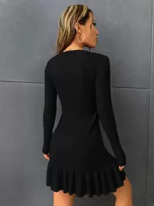 SHEIN Privé Ruffle Hem Ribbed Knit Jumper Dress