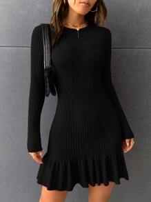SHEIN Privé Ruffle Hem Ribbed Knit Jumper Dress