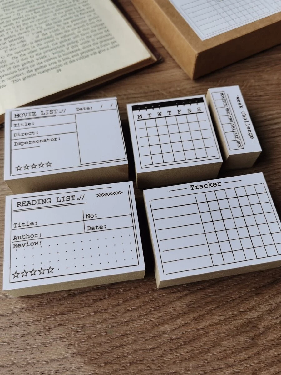 5 件字母图案木质印章 返校，返校，学校用品 - 彩色 - 查看 1