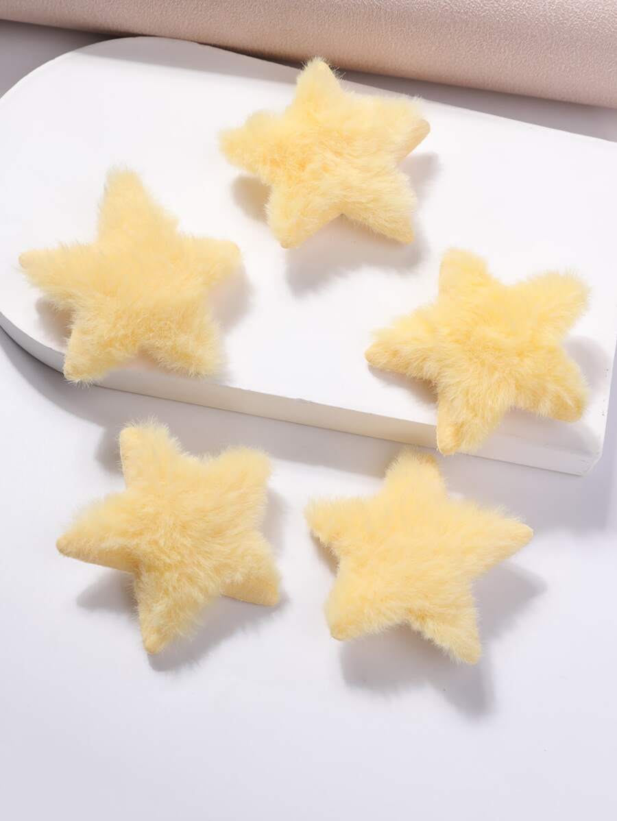 5个毛绒星星装饰鳄鱼夹可爱爪子发夹发卡，适合上学、冬季、发饰、头部饰品等场合。 - 黃色 - 查看 1