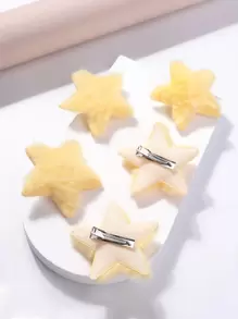 5个毛绒星星装饰鳄鱼夹可爱爪子发夹发卡，适合上学、冬季、发饰、头部饰品等场合。 - 黃色 - 查看 3