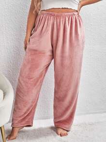 Plus Elastic Waist Sleep Trousers - Dusty Pink - View 4