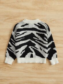 SHEIN Baby Zebra Stripe Drop Shoulder Jumper - Black and White - View 2
