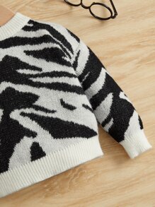 SHEIN Baby Zebra Stripe Drop Shoulder Jumper - Black and White - View 3