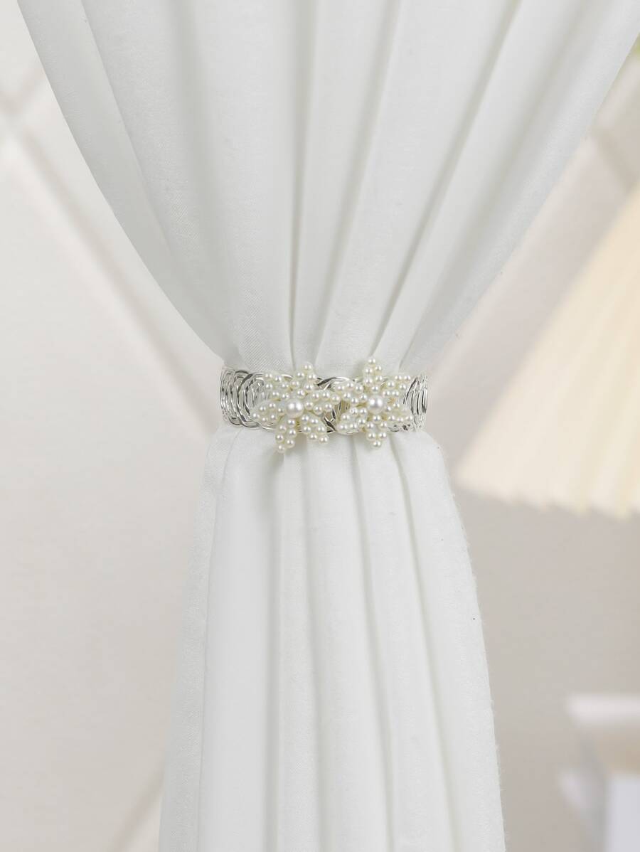 Faux Pearl Decor Curtain Holdback - Bạc - Xem 1