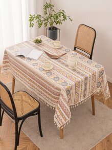 1入組幾何樣式波西米亞滌綸流蘇裝飾桌布 - 彩色 - 查看 1