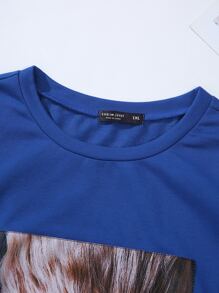 Mulvari Plus Figure Graphic Bow Front Sweatshirt - Blue - View 4