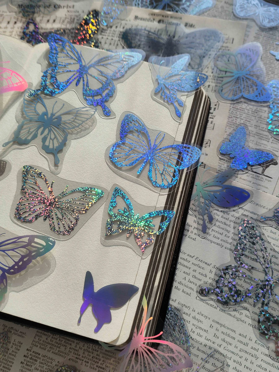 45入組鐳射蝴蝶樣式貼紙 - 彩色 - 查看 1