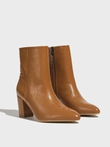 Giày bốt ngắn cổ điển đế dày đế giữa cho nữ, giày bốt da mũi nhọn có khóa kéo thời trang thu đông, giày bốt da ngắn gợi cảm, màu nâu - màu nâu - Xem 3