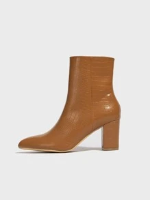 Giày bốt ngắn cổ điển đế dày đế giữa cho nữ, giày bốt da mũi nhọn có khóa kéo thời trang thu đông, giày bốt da ngắn gợi cảm, màu nâu - màu nâu - Xem 5