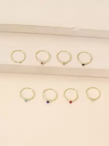 8pcs/set Rhinestone Decor Nose Ring Copper Popular Piercing Body Jewelry Gift For Women & Men - Multicolor - View 1
