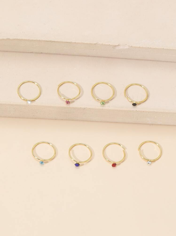 8 piezas/set Aro para la nariz con diseño de diamante de imitación cobre popular perforación Joya de cuerpo regalo para mujeres & Hombres - Multicolor - Añade 1