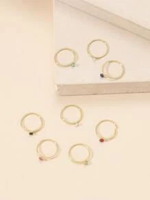 8pcs/set Rhinestone Decor Nose Ring Copper Popular Piercing Body Jewelry Gift For Women & Men - Multicolor - View 2