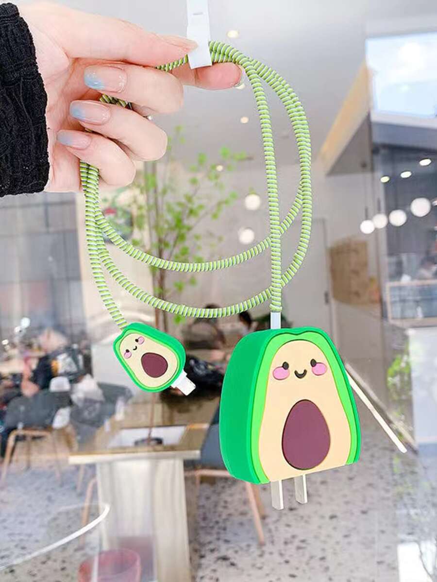 2 miếng bảo vệ cáp dữ liệu thiết kế quả bơ tương thích với iPhone - Nhiều màu - Xem 1