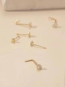 6入組/套受歡迎愛心裝飾鼻釘銅簡約風和時髦適合女士和女孩中性隔膜身體鏈 - 金黃色 - 查看 2