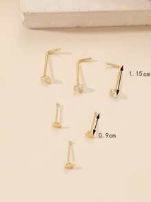 6入組/套受歡迎愛心裝飾鼻釘銅簡約風和時髦適合女士和女孩中性隔膜身體鏈 - 金黃色 - 查看 3