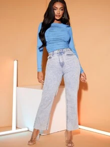 SHEIN SXY Camiseta unicolor fruncido forma ajustada - Azul - Ver 5