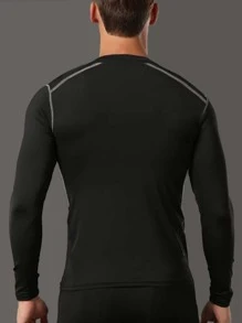 Fitness Men Contrast Top-Stitching Sports Tee,Men Compression Top Men Compression Shirtcompression Shirt Menblack Compression Shirtcompression Shirtlong Sleeve Compression Shirt - Black - View 2