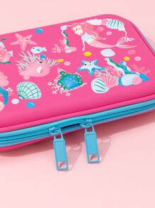 1入組卡通圖案文具袋可愛學生便攜筆袋文具收納袋