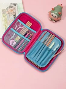 1入組卡通圖案文具袋可愛學生便攜筆袋文具收納袋