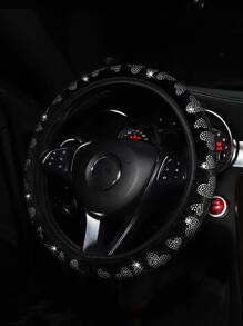 冬季闪亮心形水钻闪亮毛绒方向盘套 适用于汽车内饰配件 - 彩色 - 查看 4