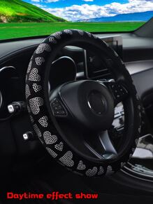 冬季闪亮心形水钻闪亮毛绒方向盘套 适用于汽车内饰配件 - 彩色 - 查看 7