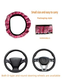 冬季闪亮心形水钻毛绒方向盘套，闪亮汽车内饰配件 - 粉色 - 查看 7