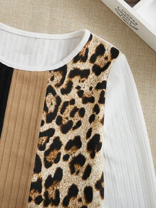SHEIN Girls Leopard Print Colourblock Tee - Multicolor - View 4