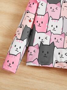 SHEIN Tween 女孩休閒針織常規圓領 T 卹,卡通貓印花荷葉邊 - 彩色 - 查看 4