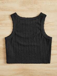 SHEIN Girls Cable Knit Tank Top - Black - View 4