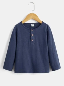 SHEIN Toddler Boys Quarter Button Placket Tee - Navy Blue - View 1