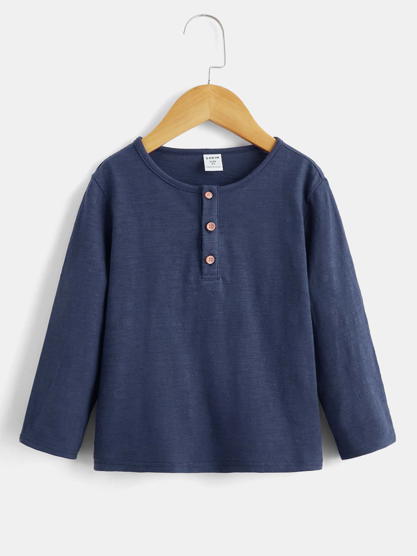 SHEIN Toddler Boys Quarter Button Placket Tee - Navy Blue - View 1