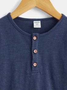 SHEIN Toddler Boys Quarter Button Placket Tee - Navy Blue - View 3