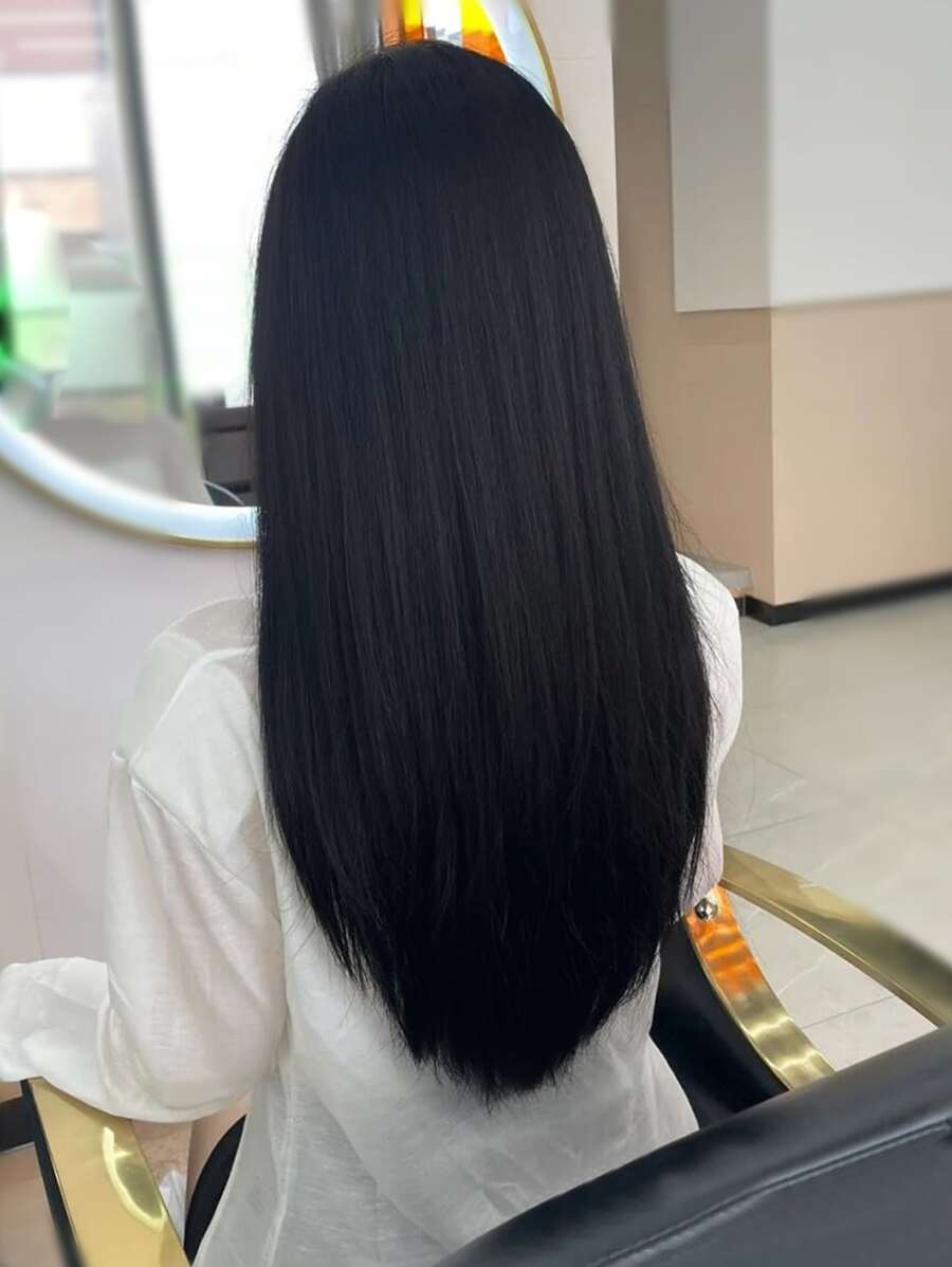7 piezas Extensión del pelo con clip largo recto sintético - Negro - Ver 1