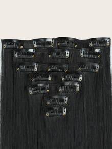 7 piezas Extensión del pelo con clip largo recto sintético - Negro - Ver 3